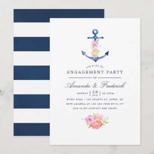 Invitation Aquarelle Nautique Thème Floral Engagement Party