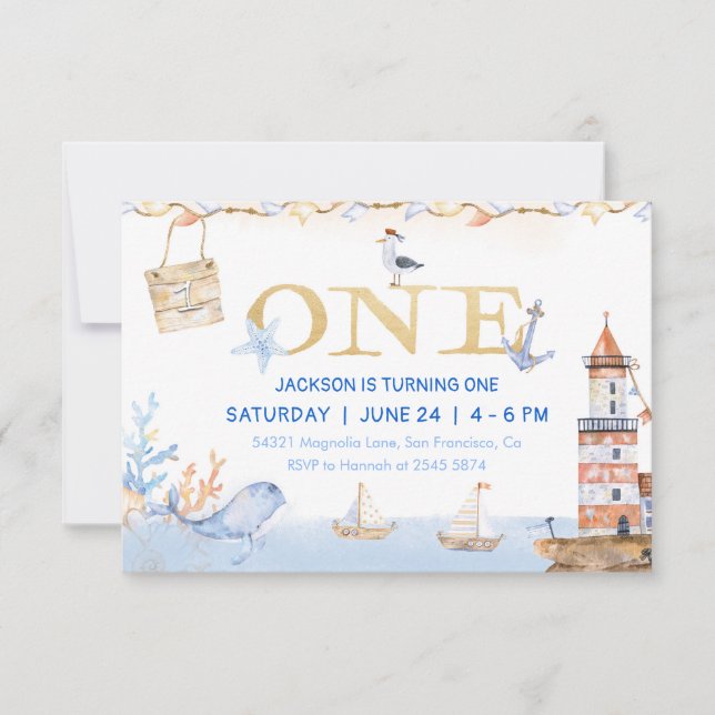 Invitation Aquarelle Nautique Un Anniversaire (Devant)