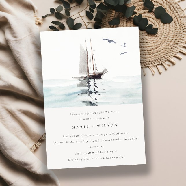 Invitation Aquarelle Nautique voile Yacht Fiançailles de mer (Créateur téléchargé)