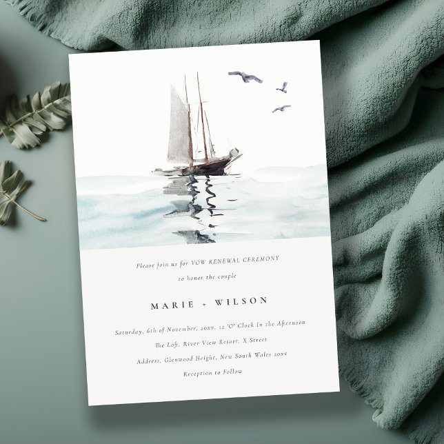 Invitation Aquarelle Nautique Voile Yacht Vow Renouvellement (Créateur téléchargé)