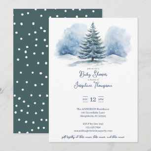 Invitation Aquarelle Neige couvert Baby shower À feuillage pe