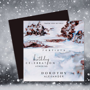 Invitation Aquarelle Neige Hiver Montagnes Élégante Anniversa