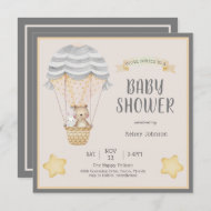 Invitation Aquarelle neutre Baby shower des animaux de bois
