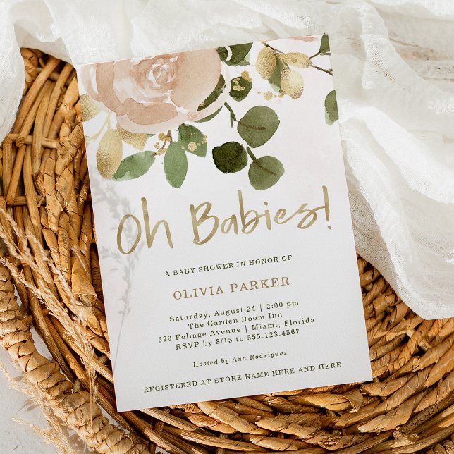 Invitation Aquarelle neutre florale | Baby shower Oh Babies (Créateur téléchargé)
