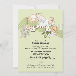 Invitation Aquarelle neutre pour les femmes Baby shower vert