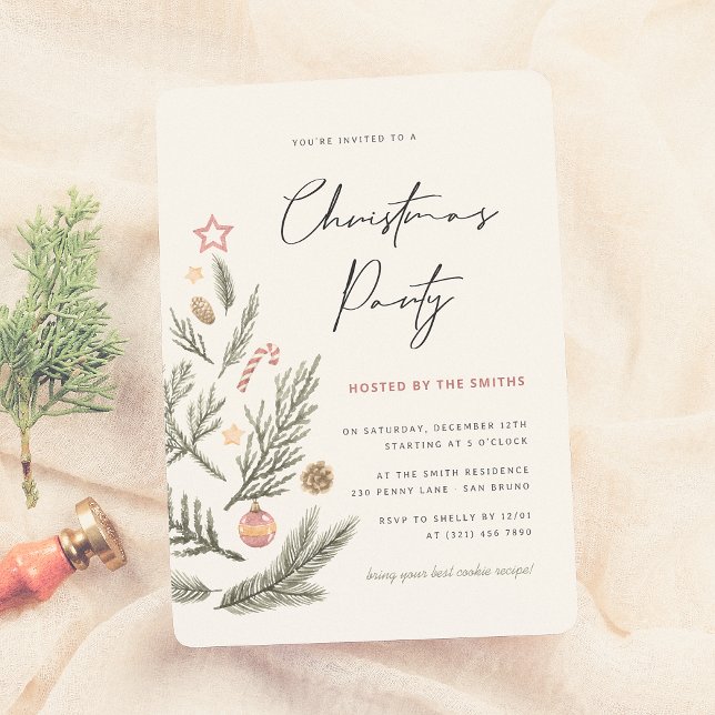 Invitation Aquarelle Noël Arbre de Noël Elégante fête de vaca (Créateur téléchargé)