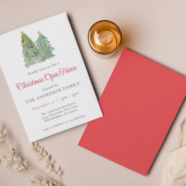 Invitation Aquarelle Noël Arbres de vacances Maison ouverte (Créateur téléchargé)