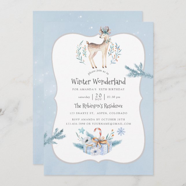 Invitation Aquarelle Noël Fête d'hiver Anniversaire (Devant / Derrière)