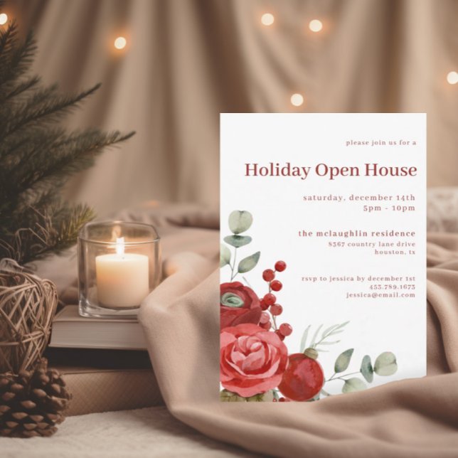 Invitation Aquarelle Noël Floral | Holiday Open House (Créateur téléchargé)