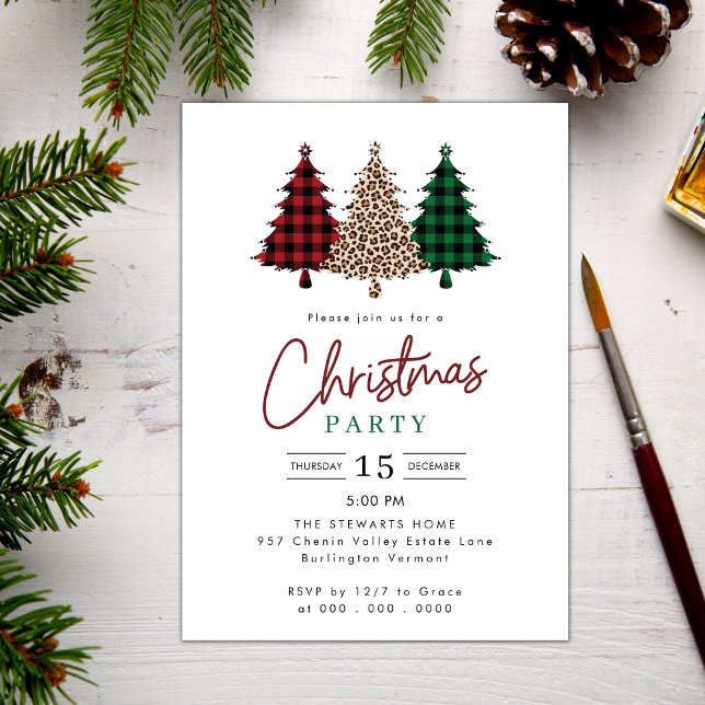 Invitation Aquarelle Noël Plaid Arbres Fête (Créateur téléchargé)