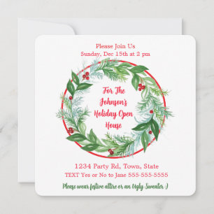 Invitation Aquarelle Noël Vacances Wreath CUSTOM
