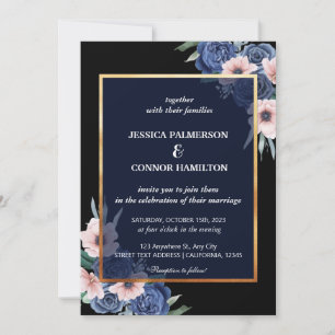 Invitation Aquarelle noire Élégante Mariage Florale moderne