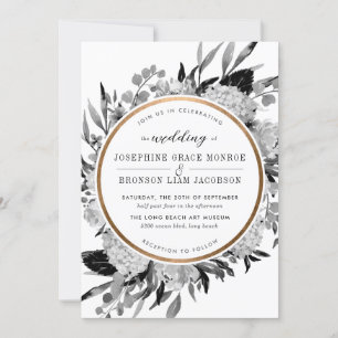 Invitation Aquarelle noire et blanche moderne Cadre Floral