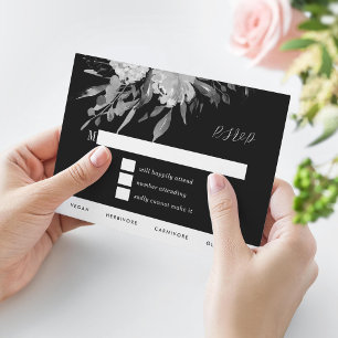 Invitation Aquarelle noire et blanche moderne Florale RSVP