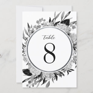Invitation Aquarelle noire et blanche Numéro de la table flor