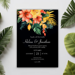 Invitation Aquarelle noire Floral Mariage tropical