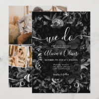 Aquarelle noire florale photo initiales mariage