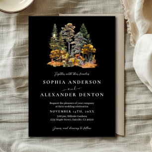 Invitation Aquarelle noire Mariage de la forêt de pins d'auto