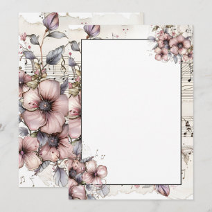 Invitation Aquarelle notes musicales et fleurs