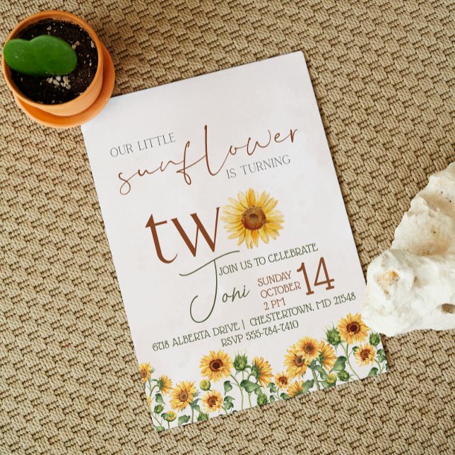 Invitation Aquarelle Notre petit tournesol deuxième anniversa (Créateur téléchargé)