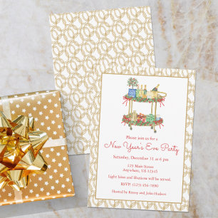 Invitation Aquarelle Nouvel An Champagne Bar Fête du Panier