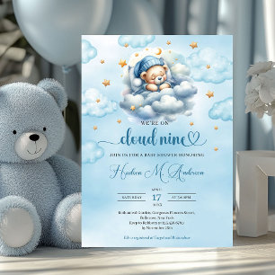 Invitation Aquarelle Nuage 9 ours en peluche Baby shower garç