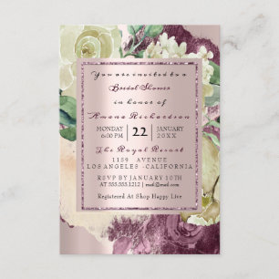 Invitation Aquarelle nuptiale Marsala Blanc Floral Rose Or