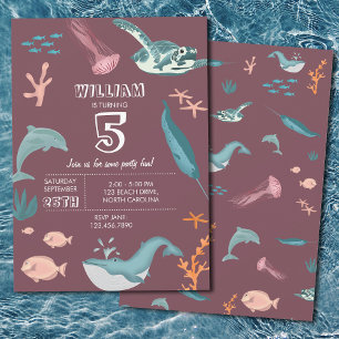 Invitation Aquarelle Océan Animaux de mer rose pâle Anniversa