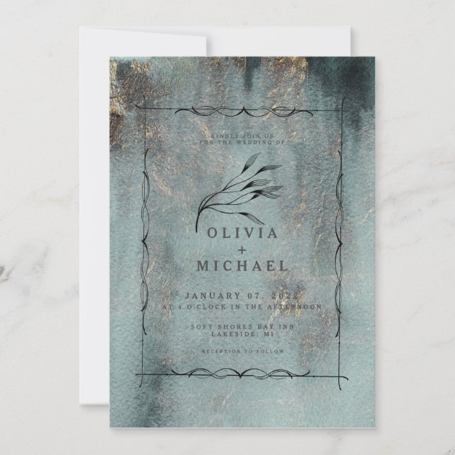 Invitation Aquarelle océanique moderne Turquoise avec Mariage (Devant)