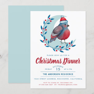 Invitation Aquarelle Oiseau sur la lune Soirée de Noël