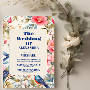Invitation Aquarelle Oiseaux Peony Chinoiserie Jardin Mariage