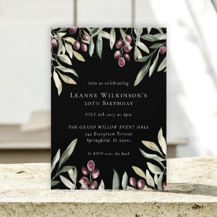 Invitation Aquarelle Olive Baie Noir  30e Anniversaire