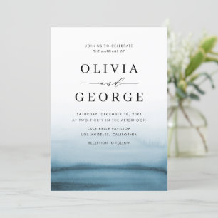 Invitation Aquarelle Ombre Marine Bleu Mariage moderne