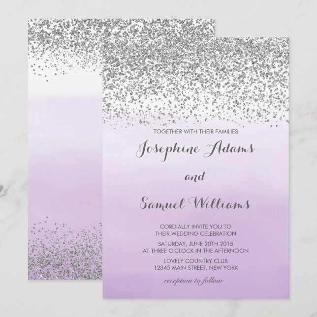 Invitation Aquarelle Ombre violet et Mariage de Parties scint (Devant / Derrière)