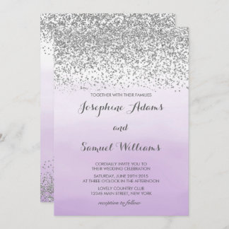 Invitation Aquarelle Ombre violet et Mariage de Parties scint