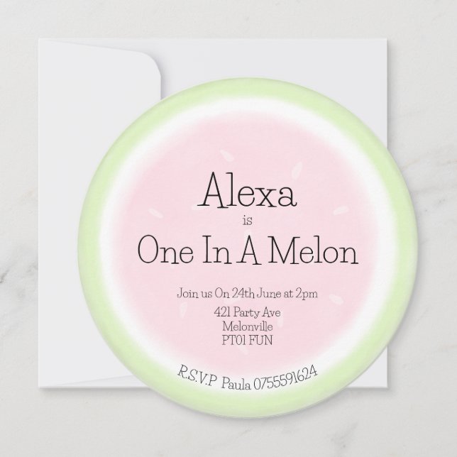 Invitation Aquarelle One In A Melon Watermelon 1er Anniversai (Devant)