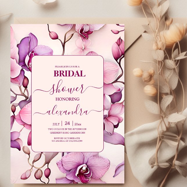 Invitation Aquarelle opulente Mariée d'orchidée rose (Créateur téléchargé)