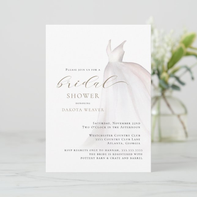 Invitation Aquarelle or blanc Mariage Fête des mariées robe (Debout devant)
