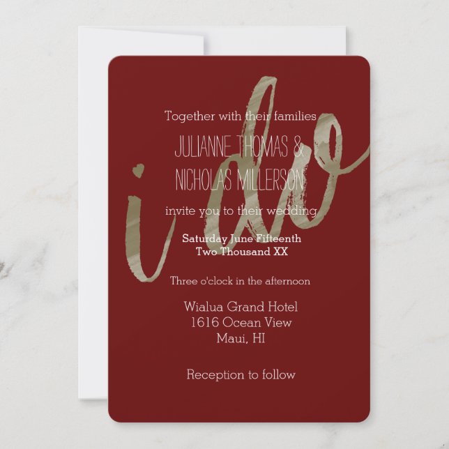 Invitation Aquarelle or et rouge Je fais Mariage (Devant)