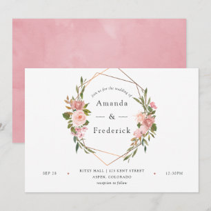 Invitation Aquarelle or Géométrique Blush rose Roses Mariage