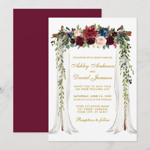Invitation Aquarelle or mariage Canopy Arche florale