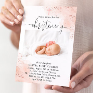 Invitation Aquarelle or rose Baptême de Christening