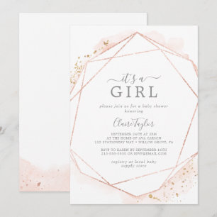 Invitation Aquarelle or rose C'est un Baby shower fille