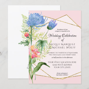 Invitation Aquarelle or rose pâle Mariage floral moderne