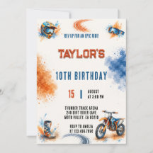 Aquarelle Orange Bleu Moto Cross Anniversaire