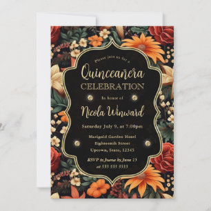 Invitation Aquarelle Orange Brown Feuilles Quinceanera