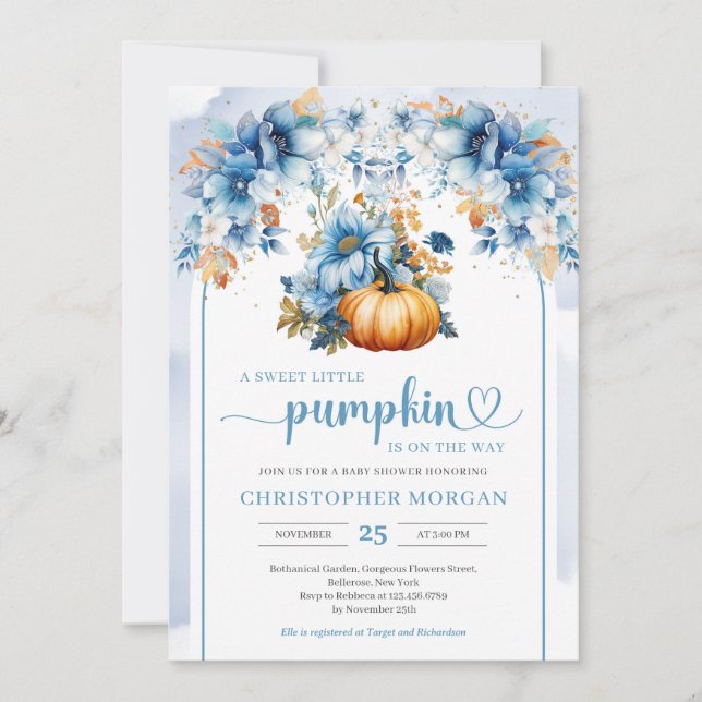 Invitation Aquarelle orange citrouille bleu poussiéreux arche (Devant)