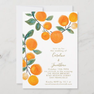 Invitation Aquarelle Orange Citrus Fruit Script Mariage Inv