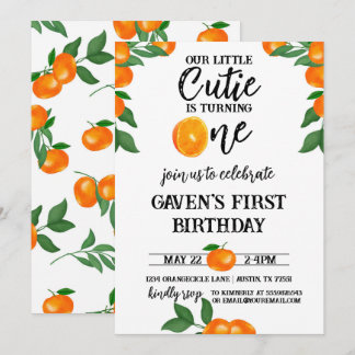 Invitation Aquarelle orange d'anniversaire Little Cutie