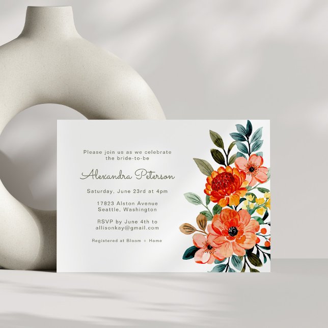Invitation Aquarelle orange d'automne Fête des mariées floral (Créateur téléchargé)